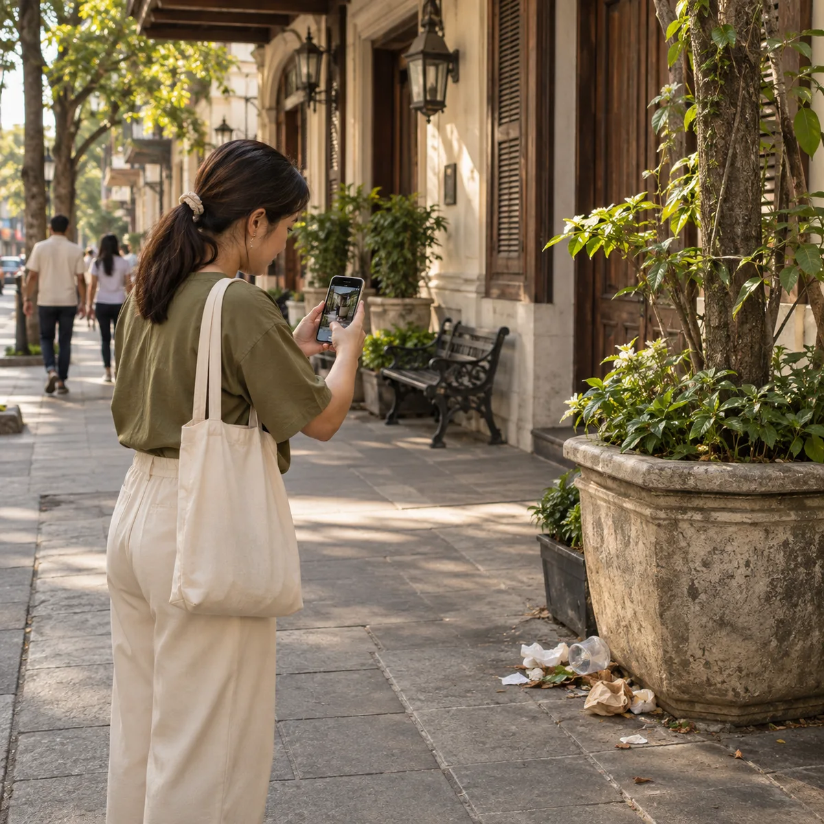 A resident photographing a neighborhood concern