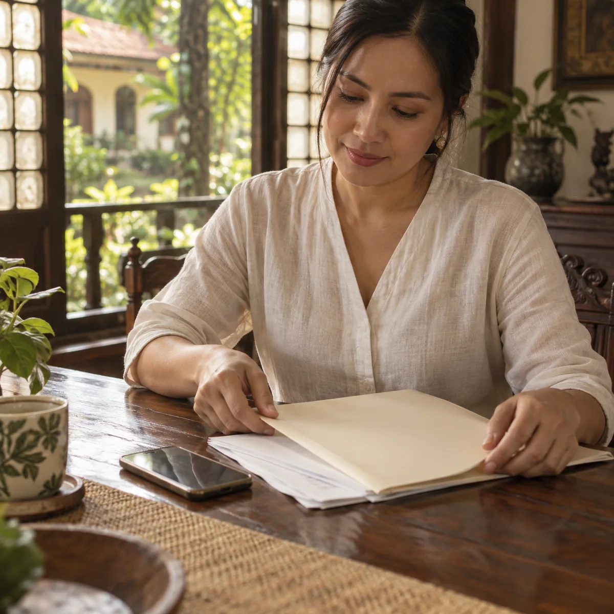 A resident preparing a document folder