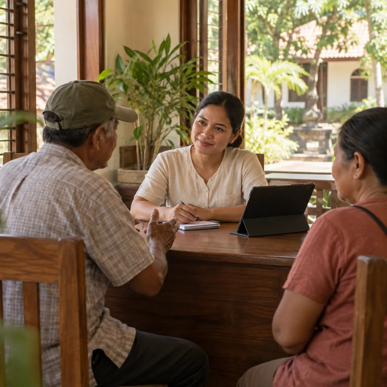 AI-generated scene of a community officer listening attentively to residents